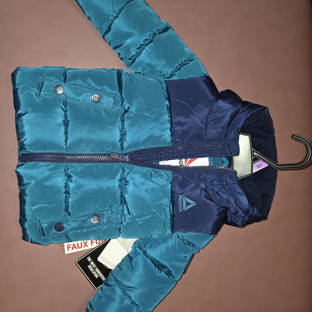 Reebok Toddler Teal Puffer Jacket with Navy Hood